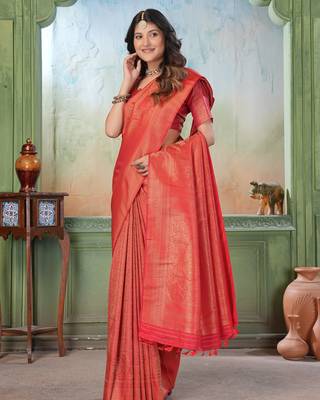 red woven kanjivaram soft silk Blend saree designer pallu saree with blouse 2