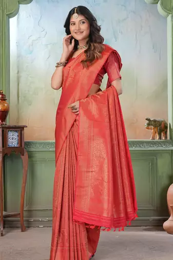 red woven kanjivaram soft silk Blend saree designer pallu saree with blouse