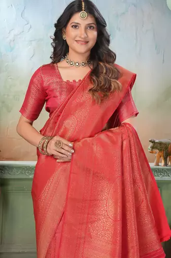 red woven kanjivaram soft silk Blend saree designer pallu saree with blouse
