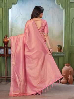 peach woven kanjivaram soft silk saree designer pallu saree with blouse 2