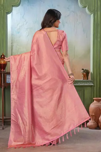 peach woven kanjivaram soft silk saree designer pallu saree with blouse