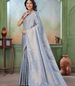 light blue woven kanjivaram soft silk blend saree designer pallu saree with blouse