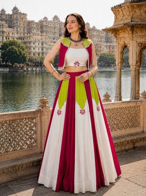 White Designer Rayon Lehenga Choli with Koti for Navratri 1