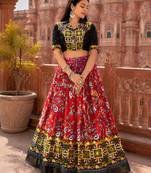 Red Soft Silk Blend Printed Gamthi Work Lehenga Se