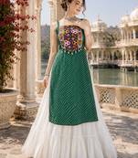 Green Leheriya Faux Georgette Kurti with Rayon Lehenga Set