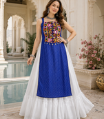 Blue Leheriya Faux Georgette Kurti with Rayon Lehenga Set