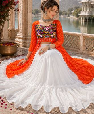 Green Leheriya Faux Georgette Kurti with Rayon Lehenga Set 2
