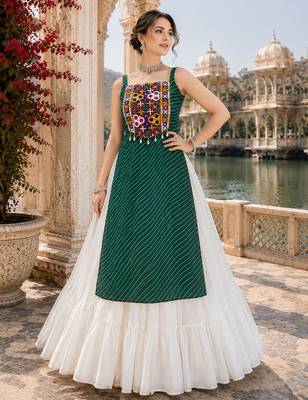 Green Leheriya Faux Georgette Kurti with Rayon Lehenga Set 2