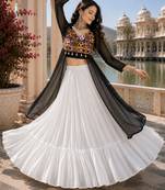 Black Leheriya Faux Georgette Kurti with Rayon Lehenga Set