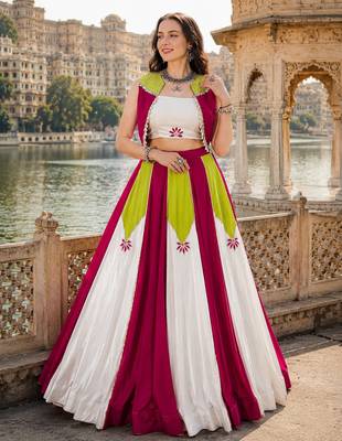 White Designer Rayon Lehenga Choli with Koti for Navratri 2