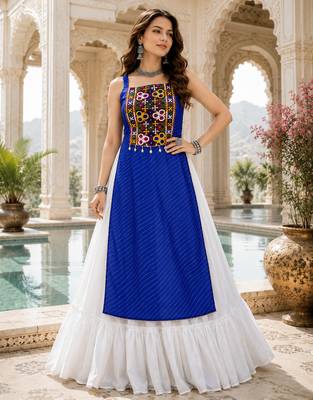 Blue Leheriya Faux Georgette Kurti with Rayon Lehenga Set 2