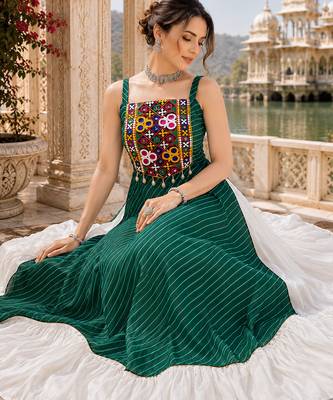 Green Leheriya Faux Georgette Kurti with Rayon Lehenga Set 3