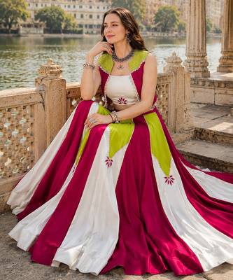 White Designer Rayon Lehenga Choli with Koti for Navratri 3