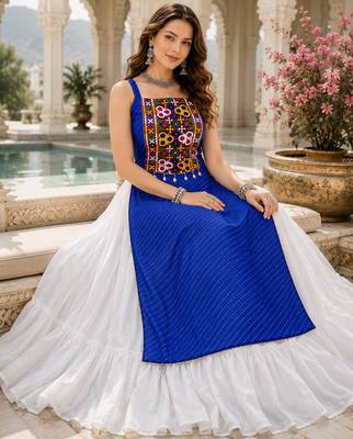 Blue Leheriya Faux Georgette Kurti with Rayon Lehenga Set 3