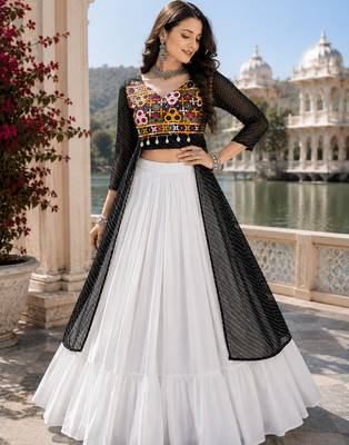 Black Leheriya Faux Georgette Kurti with Rayon Lehenga Set 2