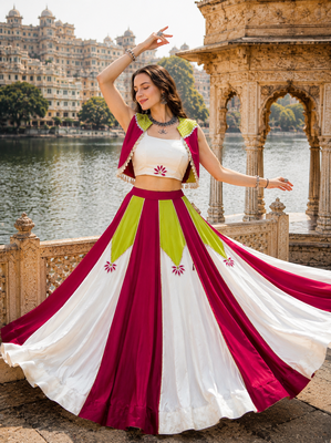 White Designer Rayon Lehenga Choli with Koti for Navratri 4