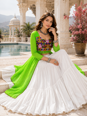 Parrot Leheriya Faux Georgette Kurti with Rayon Lehenga Set 4