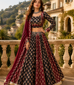 Black Heritage Ajrakh Print Rayon Cotton Lehenga Set