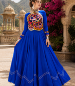 Royal Blue Rayon Cotton Navratri Lehenga Set