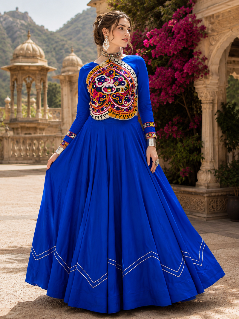 Royal Blue Rayon Cotton Navratri Lehenga Set