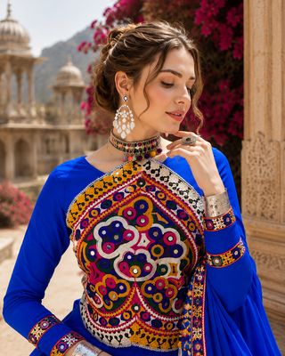 Royal Blue Rayon Cotton Navratri Lehenga Set 2