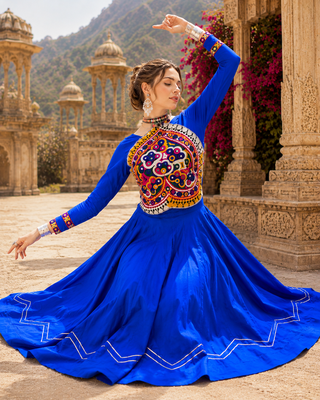 Royal Blue Rayon Cotton Navratri Lehenga Set 3