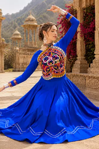 Royal Blue Rayon Cotton Navratri Lehenga Set