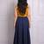 Mustard yellow & navy blue pleated crepe crop top with midi skirt co-ord set
