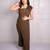 Brown self design one-shoulder co-ord set for women