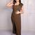 Brown self design one-shoulder co-ord set for women