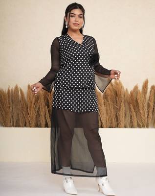 Black & white polka dot printed crepe co-ord set for women 1