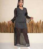 Black & white polka dot printed crepe co-ord set for women