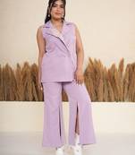 Lavender embroidered polyester blazer co-ord set for women