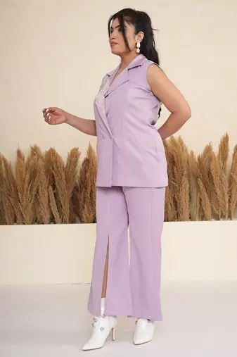 Lavender embroidered polyester blazer co-ord set for women