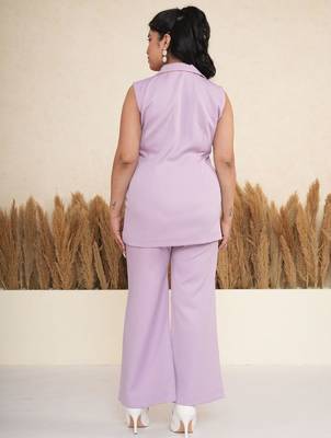 Lavender embroidered polyester blazer co-ord set for women 4