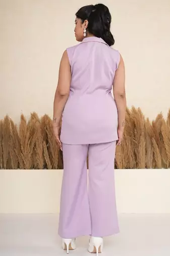 Lavender embroidered polyester blazer co-ord set for women
