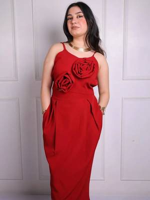 Red floral applique crepe strapless maxi dress for women 2