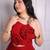 Red floral applique crepe strapless maxi dress for women