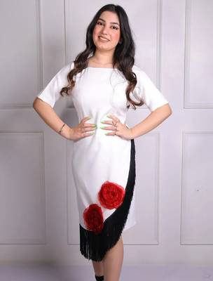 White modal applique work sheath midi dress for women 1