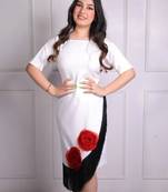 White modal applique work sheath midi dress for women