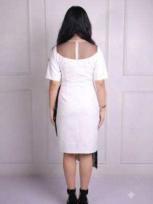 White modal applique work sheath midi dress for women 4