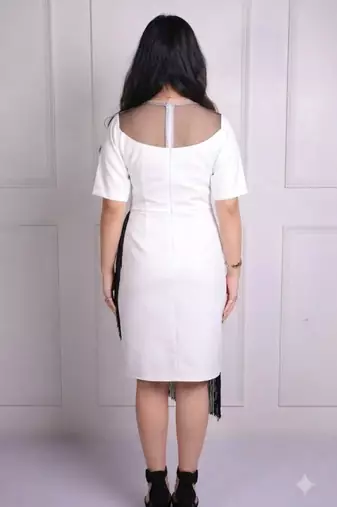 White modal applique work sheath midi dress for women