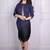 Navy blue crape fringe work sheath dress for women