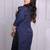 Navy blue crape fringe work sheath dress for women