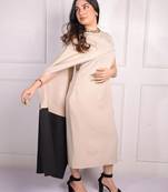 Beige & black colorblocked crepe dupatta style midi dress