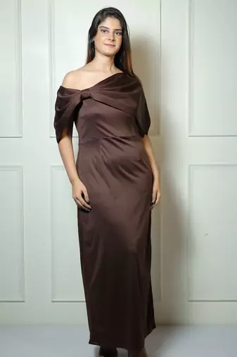 Brown solid modal maxi dress for women