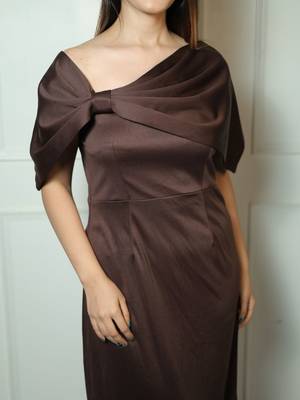Brown solid modal maxi dress for women 2