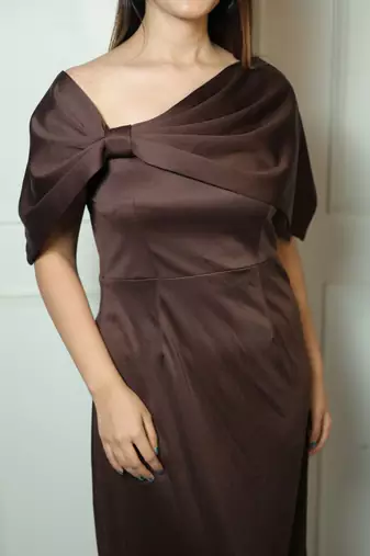 Brown solid modal maxi dress for women