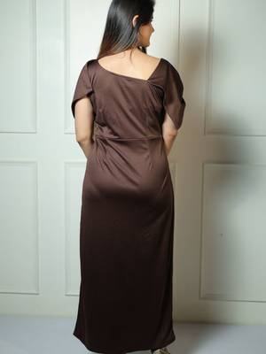 Brown solid modal maxi dress for women 4