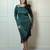 Green fringe work satin wrap dress for women